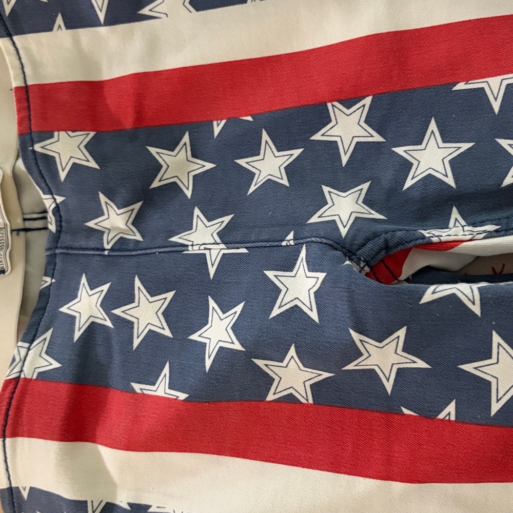 Free People Blue Star Print Flare Pants with Red Stripes - Picture 4 of 4